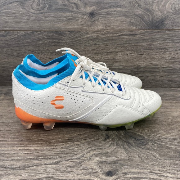 Charly‎ Men\'s Tyrian LT Soccer Cleats White Blue Orange Leather Size US 7.5 main image 6